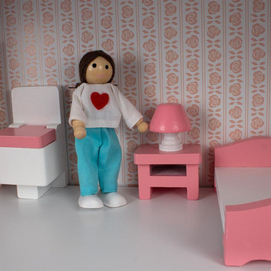 Maison de poupées en bois - avec poupées et mobilier