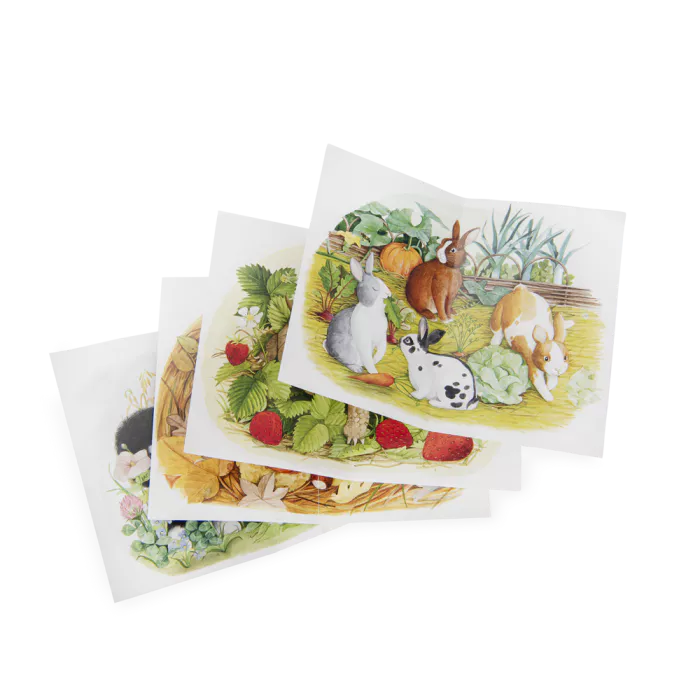 Moulin Roty - LE JARDIN DU MOULIN -
4 mini puzzles des animaux (4x12 pièces) - 2 ans+