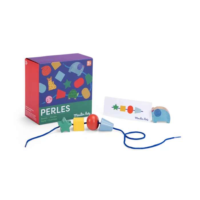 Moulin roty - Les Toupitis - Jeu de perles en bois à enfiler -18 mois+