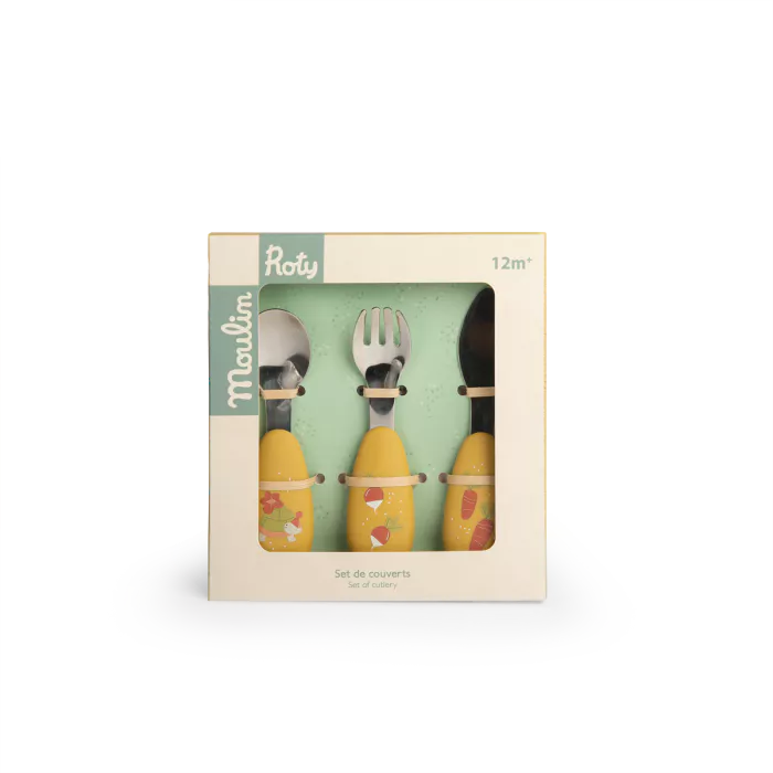 Moulin Roty - Set couverts silicone - trois petits lapins