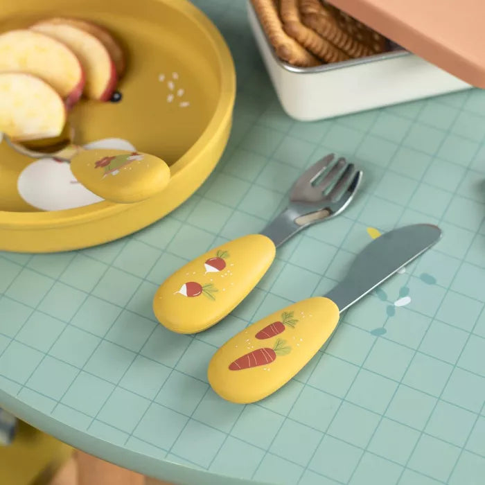 Moulin Roty - Set couverts silicone - trois petits lapins