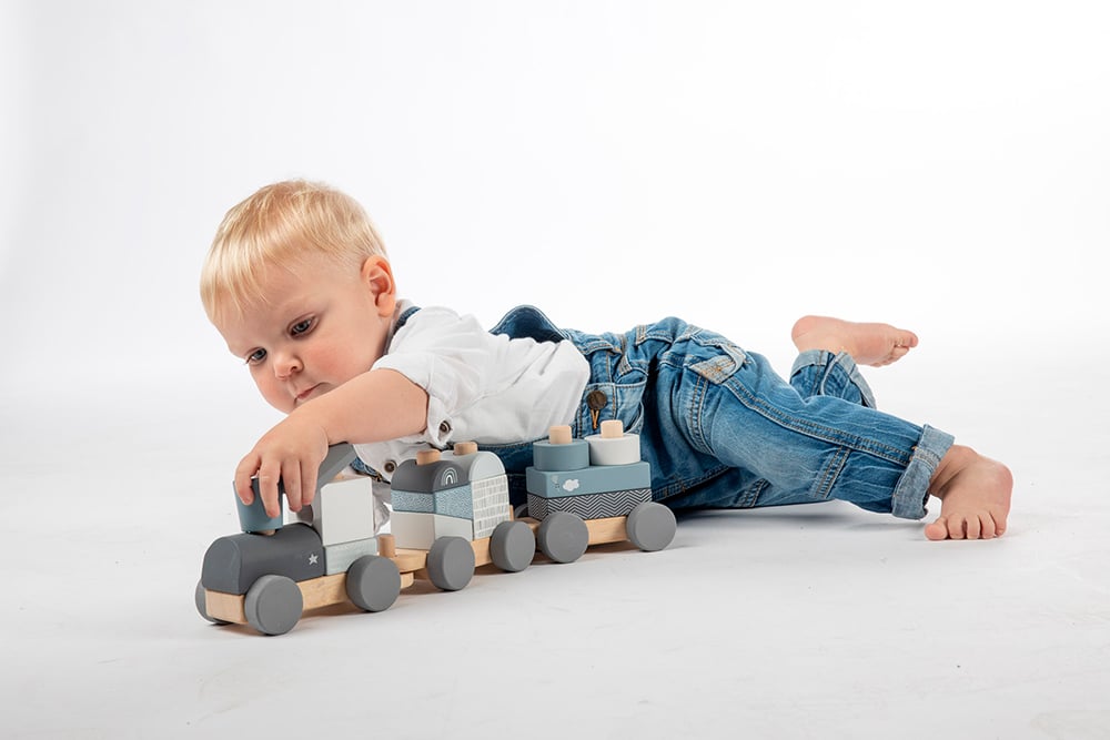 Label Label - Train empilable en bois - Bleu đź‘¶1 an+