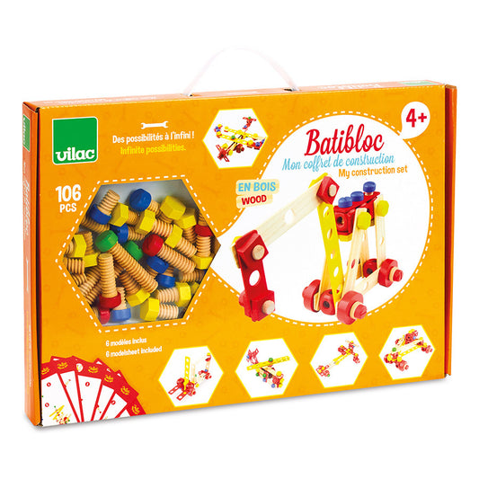 Vilac - Jeu de construction en bois, coffret Batibloc - 4 ans+