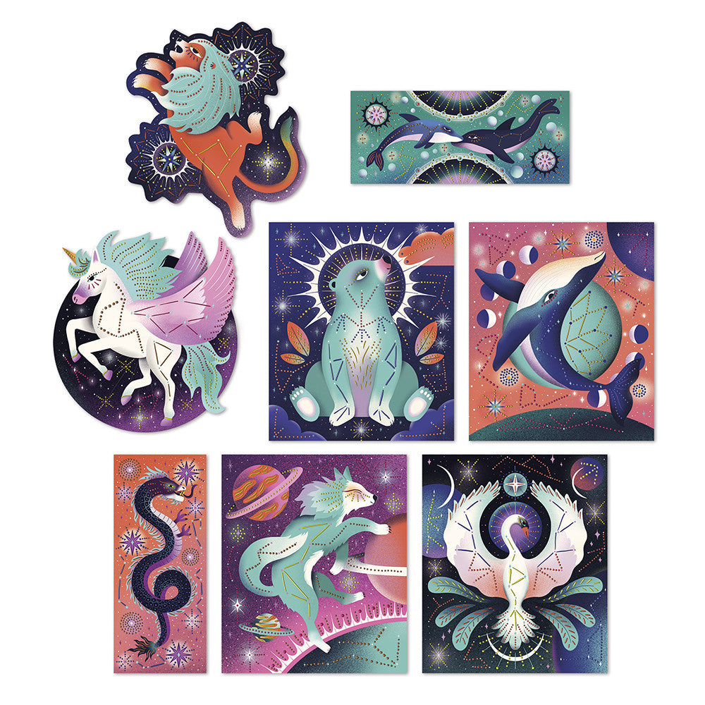Janod - Peinture pointillisme 3D Animaux cosmiques - Kit créatif