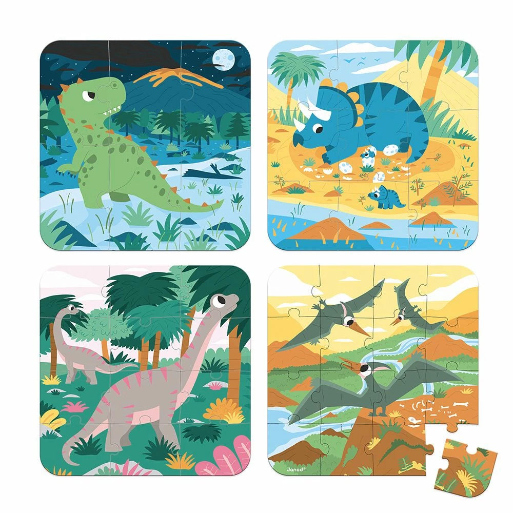 Janod - 4 Puzzles évolutifs dinosaures - 6 à 16 pièces