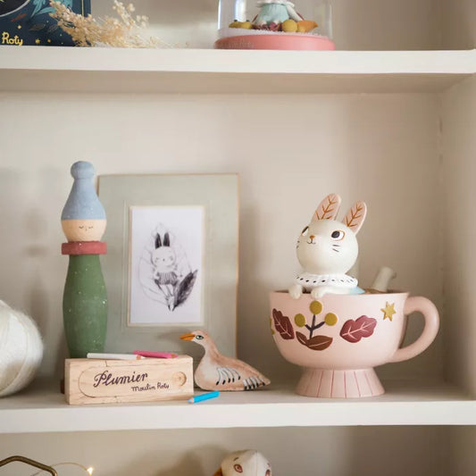 Moulin roty - tirelire lapin rose - après la pluie