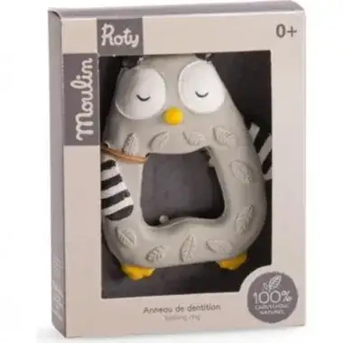 Moulin Roty - Anneau de dentition caoutchouc Hibou - Les moustaches