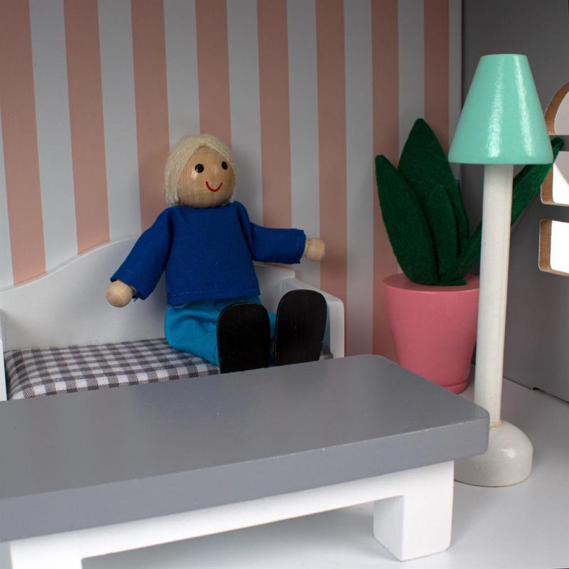 Maison de poupées en bois - avec poupées et mobilier