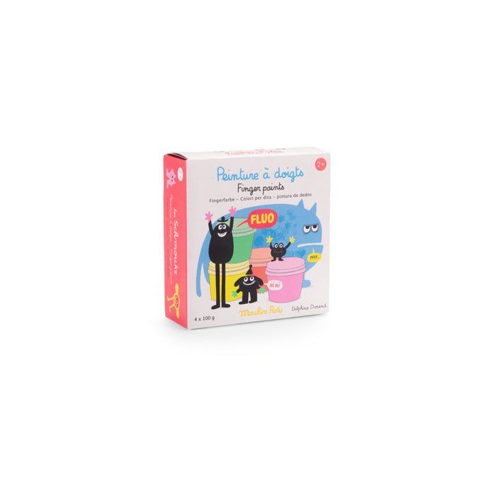 Moulin Roty - les Schmouks - 4 pots de peinture à doigts fluo - 2 ans+