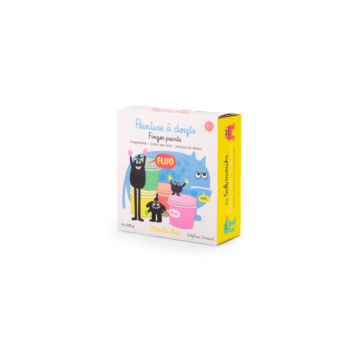 Moulin Roty - les Schmouks - 4 pots de peinture à doigts fluo - 2 ans+