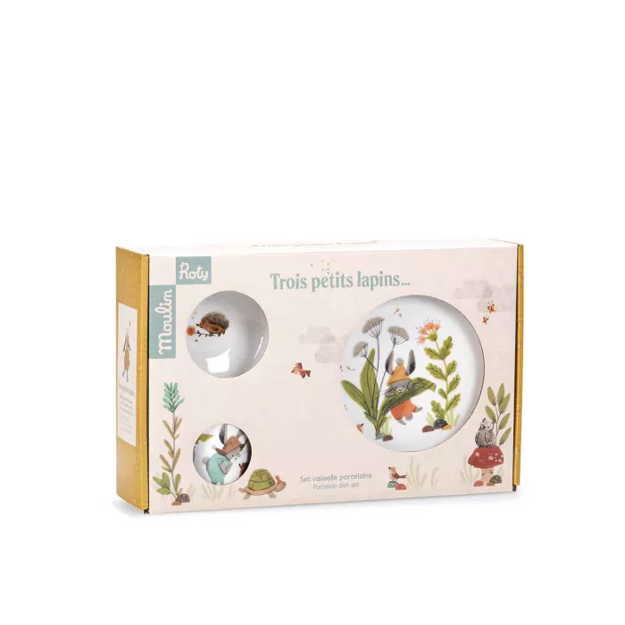 Moulin Roty - Set vaisselle porcelaine - trois petits lapins
