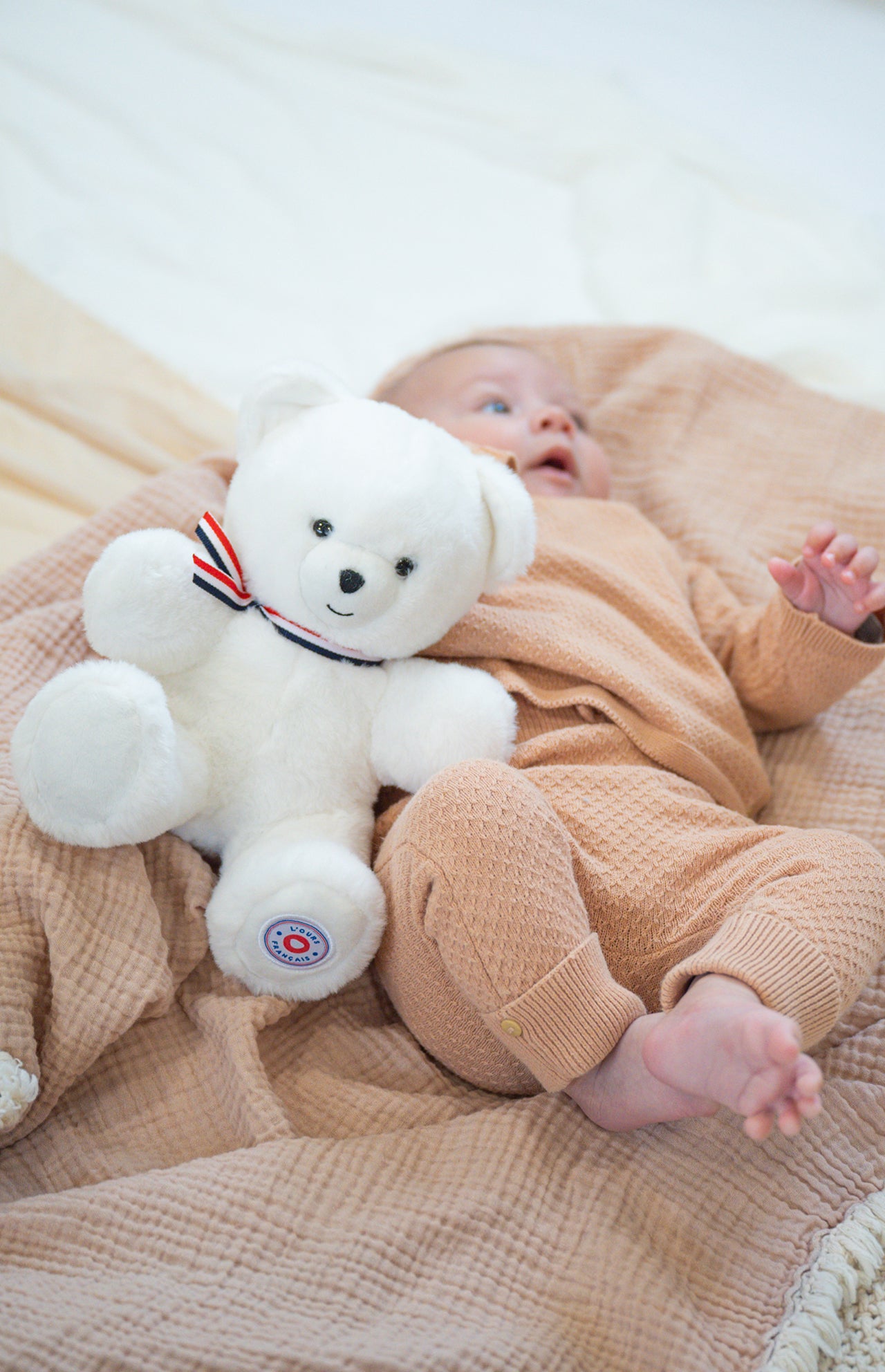 Doudou et compagnie - Ours en Peluche Articulé Français -  25 cm -  Blanc naissance+ 👶Naissance+