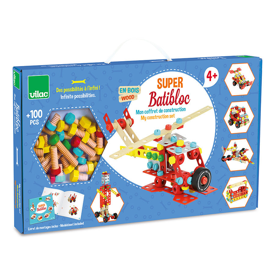 Jeu de construction en bois, coffret Batibloc Super - 4 ans+
