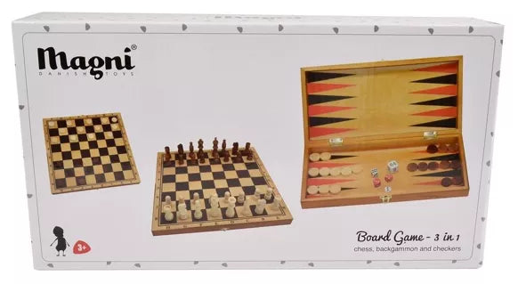 Jeu de société 3 en 1- dames - échecs - backgammon - en bois