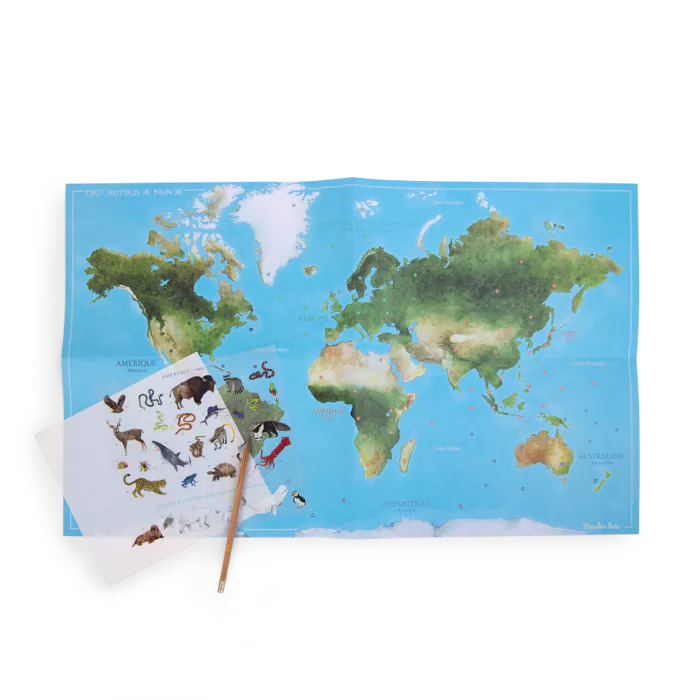 Moulin roty - Tout autour du monde - Mappemonde avec décalcomanies - 3 ans +