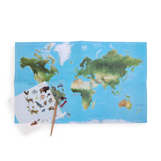 Moulin roty - Tout autour du monde - Mappemonde avec décalcomanies - 3 ans +