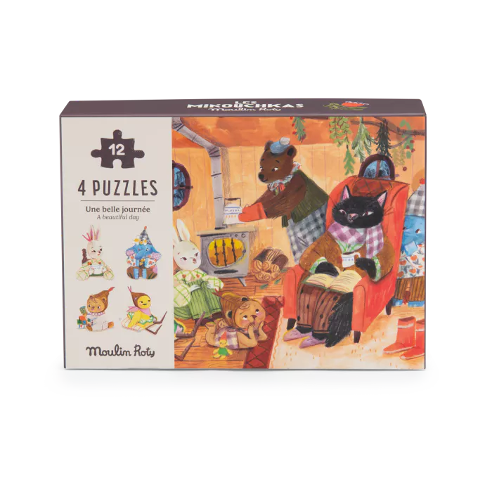moulin roty Les Minouchkas 4 puzzles Une belle journée (4x12 pièces) - 2 ans +