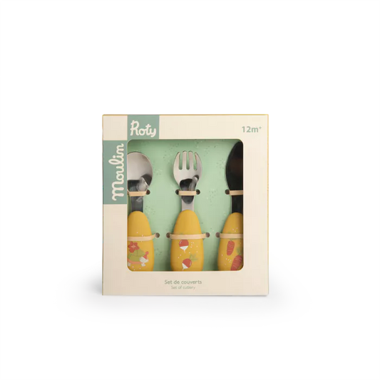 Moulin Roty - Set couverts silicone - trois petits lapins