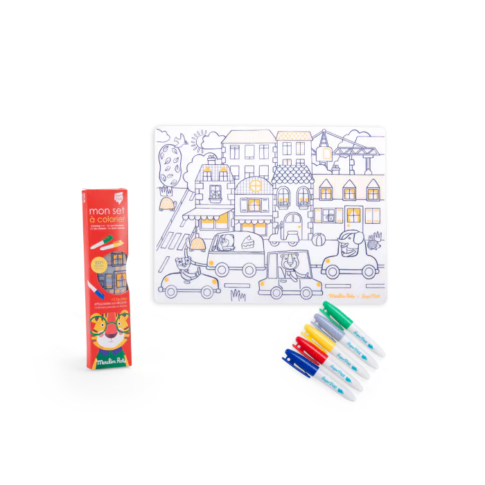 Moulin roty - les popipop - Set en silicone à colorier + 5 feutres