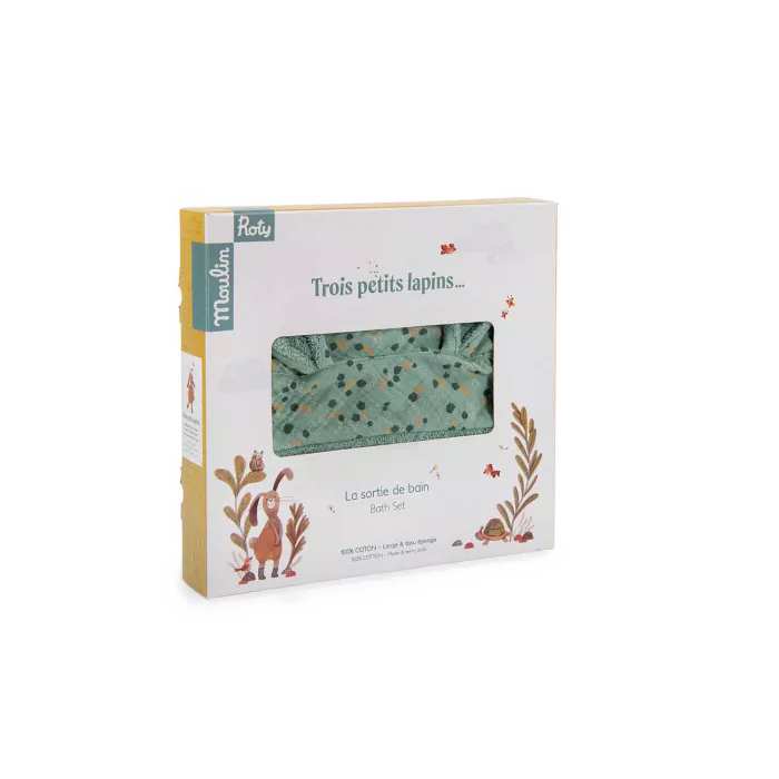 Moulin roty - sortie de bain sauge - trois petits lapins