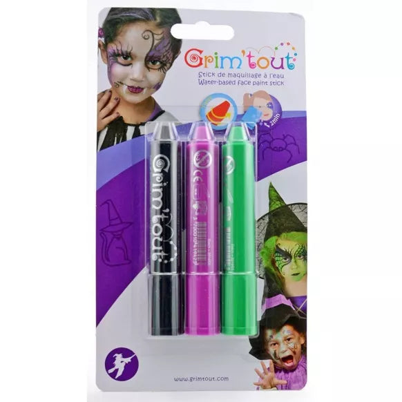 Grimtout - 3 Sticks de Maquillage de Fête sous Blister - Sorcière