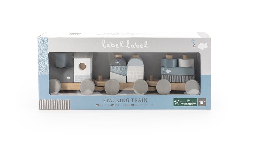 Label Label - Train empilable en bois - Bleu 👶1 an+