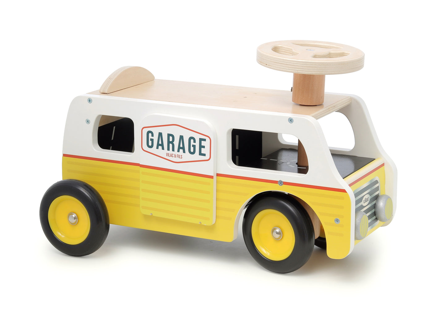 Vilac - Porteur Van-garage en bois – avec rampes et voitures - 1 an+
