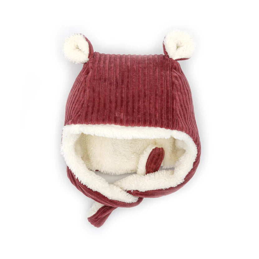 Bonnet en velours framboise - rien que des bêtises -12/18 mois