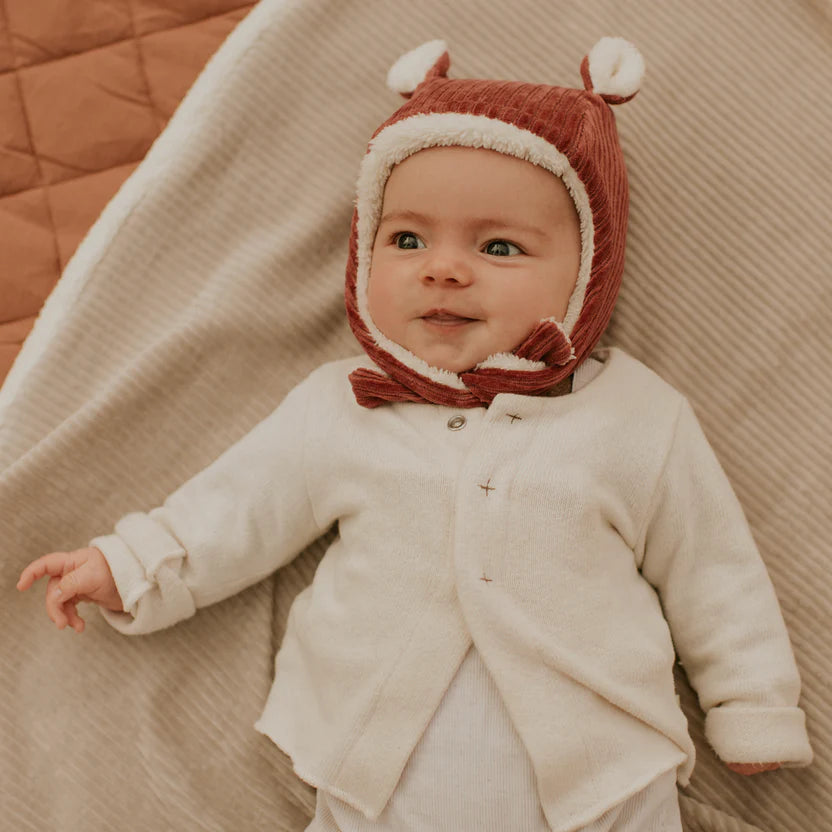 Bonnet en velours framboise - rien que des bêtises -12/18 mois