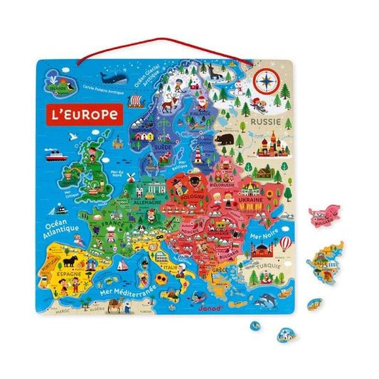 Janod - Carte d'Europe Magnétique en bois, 40 magnets - Puzzle