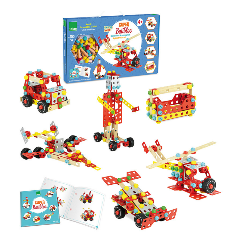 Jeu de construction en bois, coffret Batibloc Super - 4 ans+