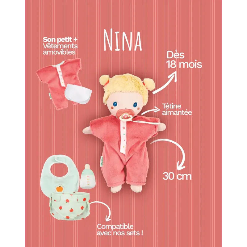 Lilliputiens - Poupon en tissu Nina - 30 cm - 18 mois+
