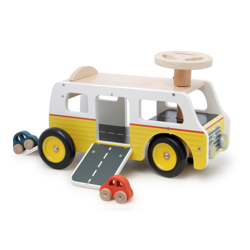 Vilac - Porteur Van-garage en bois – avec rampes et voitures - 1 an+
