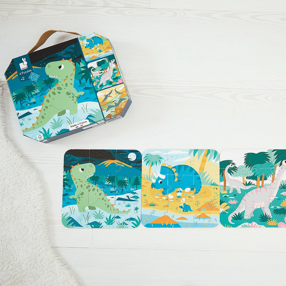 Janod - 4 Puzzles évolutifs dinosaures - 6 à 16 pièces